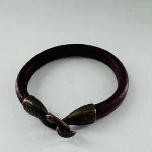 Vintage Burgundy Leather Crafted Bracelet Bass Snake Clasp